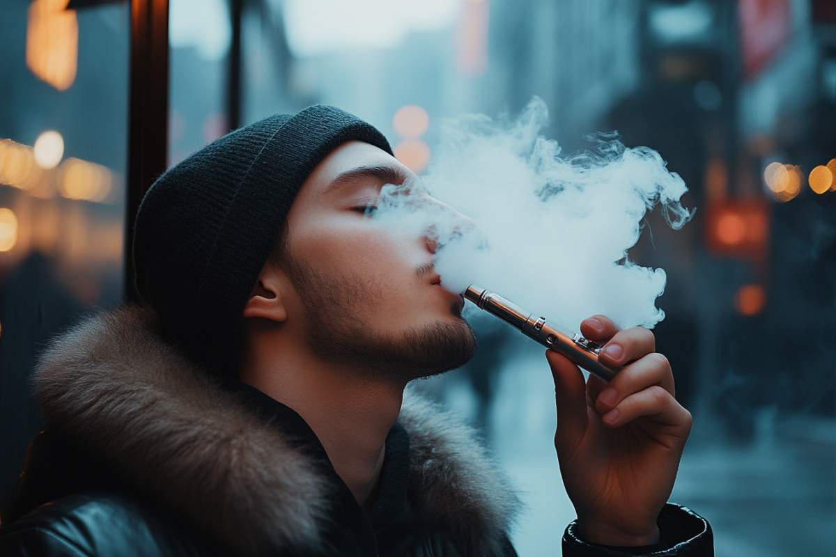 homme qui vapote du CBD