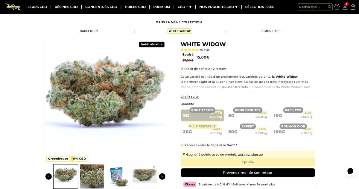 Stormrock : fleur de CBD White Widow